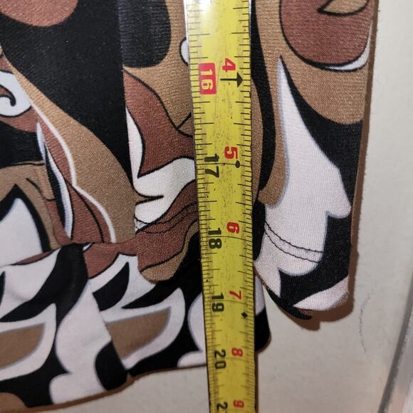 Vintage Y2K Abstract Floral Brown Top Blouse Buckle Front Detail Size L Cato - Picture 9 of 9